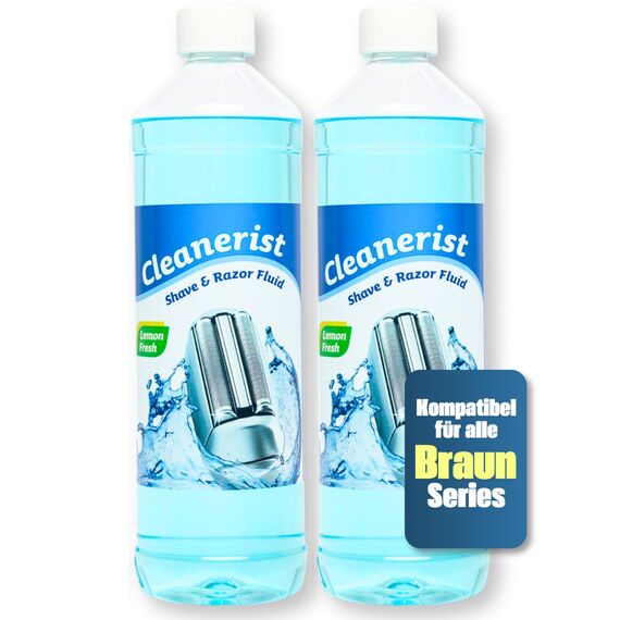 Cleanerist | 2x 1L Scherkopfreiniger Nachfüllflüssigkeit für Braun Clean & Renew (Series 3/5/7/8/9) – Ersatz zum Nachfüllen von 20 CCR Reinigungskartuschen – Rasierer Reinigungsflüssigkeit Lemon Fresh