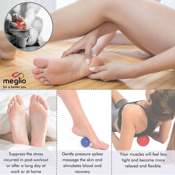 Meglio Faszienball Massagebälle 3er Set, Noppenball set perfekt für den Triggerpunkt-Therapie, Stress Reflexologie, Rücken, Beine & Füße und Gegen Plantarfasziitis, Mit Kostenloser Übungsanleitung
