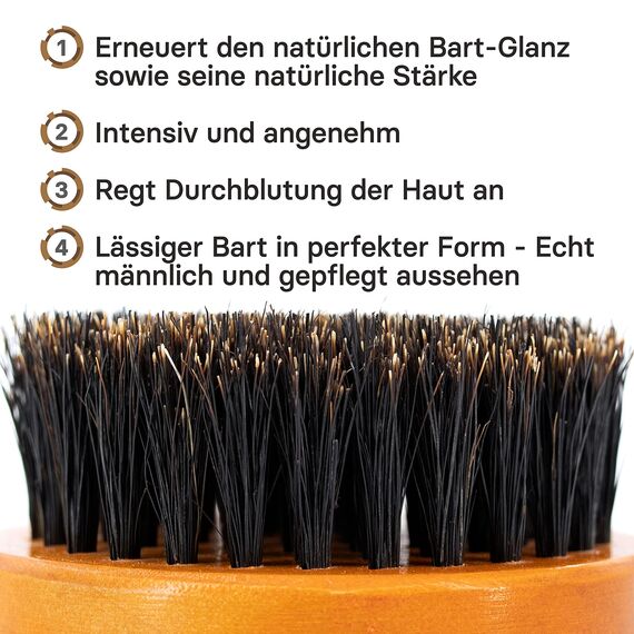 Bearded Ben Bartbürste für Männer - Bartbürste aus Wildschweinborsten - Bartkamm für Männer - Bart Bürste klein - Bart Kamm - Beard Brush for men - Beard Comb