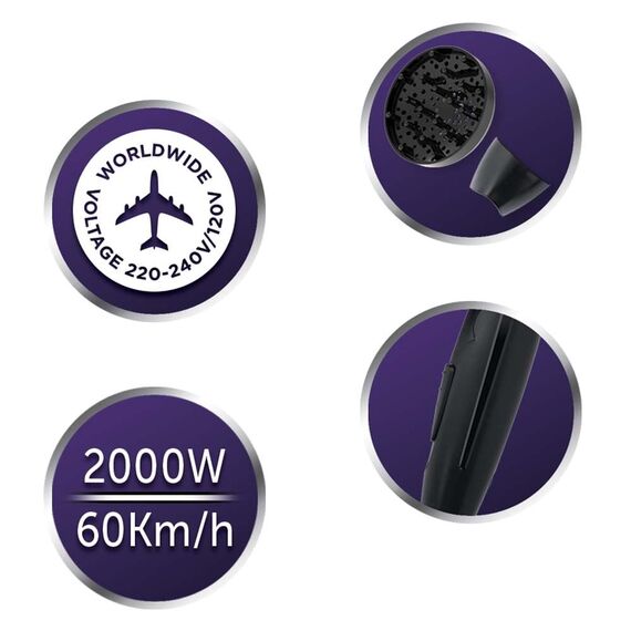 Remington Haartrockner [klein & klappbar & leistungsstark] On The Go (2000 W, weltweite Spannungsanpassung 120/220-240V, Stylingdüse & Diffusor, 2 Kombi-Heiz- & Gebläsestufen) Reisehaartrockner D1500