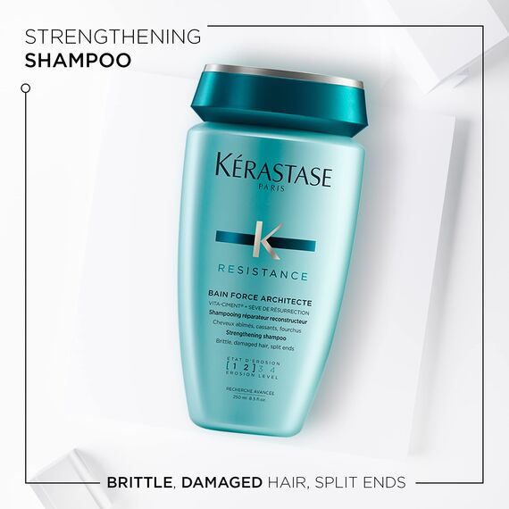 Kérastase Shampoo für geschädigtes und strapaziertes Haar, Regenerierendes und stärkendes Haarbad, Bain Force Architecte, Résistance, 250 ml
