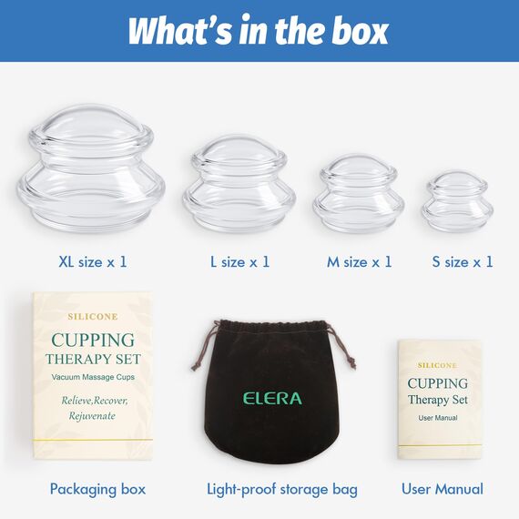 ELERA Silikon Schröpfgläser Set (XL-S) – 4 Stück, Schröpfen Massage für Anti-Cellulite & Anti-Aging, Vakuum Schröpfköpfe für Gesicht/Körper