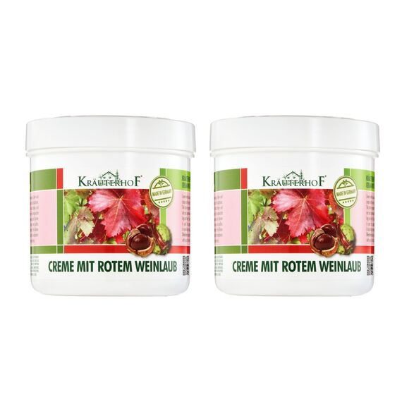 Kräuterhof® Creme mit Rotem Weinlaub Duo Set (2 x 250ml) – Fußcreme für trockene Füße, Beinpflege mit Panthenol, vitalisierend & feuchtigkeitsspendend
