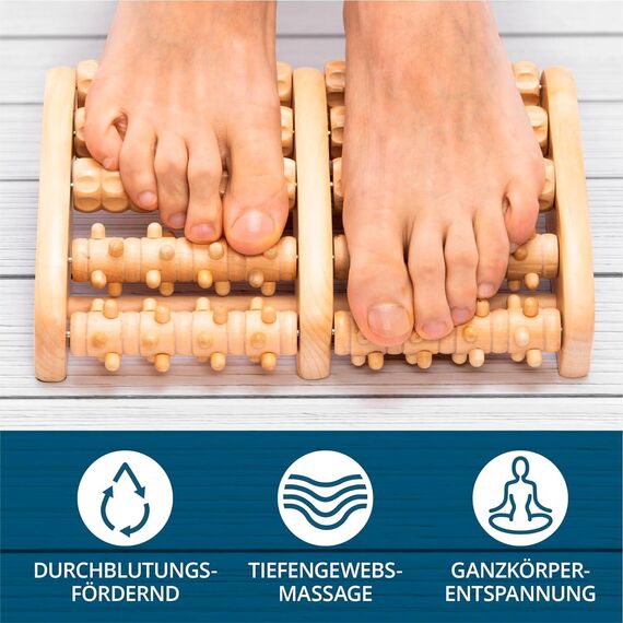 TheraFlow Fußmassageroller Holz - Plantarfasziitis Fußmassagegerät für Tiefengewebs- & Reflexzonenmassage, Fersensporn Massagegerät, Geschenke für Frauen & Geschenke für Männer inkl. Reflexzonenkarte