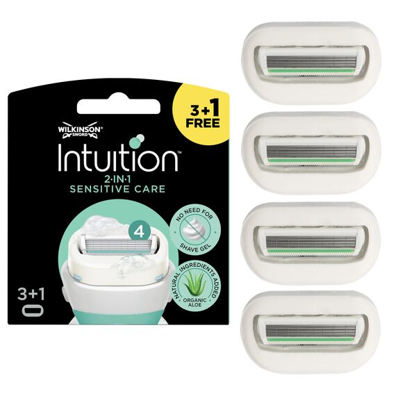 Wilkinson Sword - Intuition Sensitive Care Rasierer für Frauen, 3+1 Ersatzklingen, Kein Rasiergel erforderlich