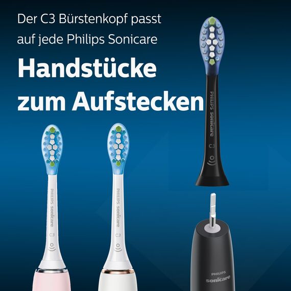 Philips Sonicare Original C3 Premium Plaque Defence Standard Schallzahnbürstenköpfe - 4er-Pack in Schwarz (Modell HX9044/33)