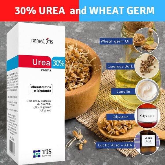 Urea Creme 30 prozent für extrem trockene, raue und rissige Haut – Intensive Feuchtigkeits- und Pflegecreme für Füße, Hände, Körper – Dicke, reichhaltige Textur für langanhaltende Hydration, 50 ml