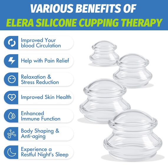 ELERA Silikon Schröpfgläser Set (XL-S) – 4 Stück, Schröpfen Massage für Anti-Cellulite & Anti-Aging, Vakuum Schröpfköpfe für Gesicht/Körper