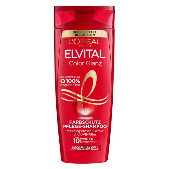 L'Oréal Paris Elvital Farbschutz Shampoo für coloriertes, getöntes oder gesträhntes Haar, Mit Pfingstrosen Extrakt und UVA-/UVB- Filter, Color Glanz Pflegeshampoo, 1 x 300 ml