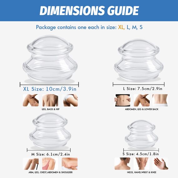 ELERA Silikon Schröpfgläser Set (XL-S) – 4 Stück, Schröpfen Massage für Anti-Cellulite & Anti-Aging, Vakuum Schröpfköpfe für Gesicht/Körper