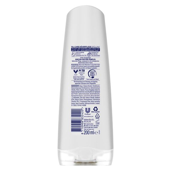 Dove Haar Spülung Oil Care Nährpflege Haarpflege für sprödes und trockenes Haar Spülung mit Bio-Restore Complex 200 ml 6 Stück