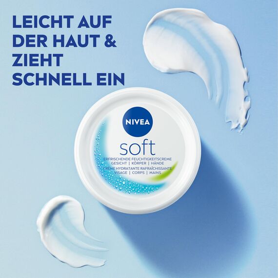 NIVEA Soft Erfrischende Feuchtigkeitscreme, leichte Creme mit Vitamin E und 100% natürlichem Jojoba-Öl, schnell einziehende Hautcreme für intensive Feuchtigkeit (50 ml)