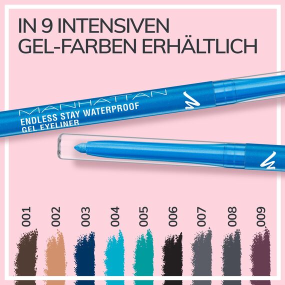 Manhattan Endless Stay Waterproof Gel Eyeliner – Hellblauer Gel Eyeliner mit Glitzer und herausdrehbarer Mine ohne Anspitzen – Farbe Aqua Sparkle 004 – 1 x 2,6g