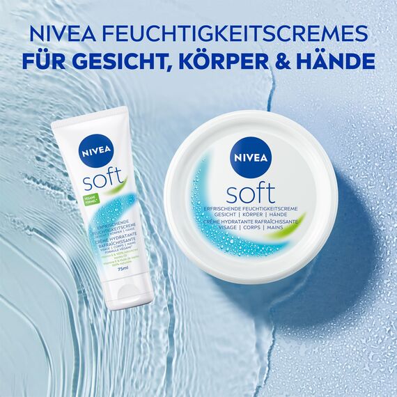 NIVEA Soft Erfrischende Feuchtigkeitscreme, leichte Creme mit Vitamin E und 100% natürlichem Jojoba-Öl, schnell einziehende Hautcreme für intensive Feuchtigkeit (50 ml)