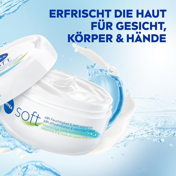 NIVEA Soft Erfrischende Feuchtigkeitscreme, leichte Creme mit Vitamin E und 100% natürlichem Jojoba-Öl, schnell einziehende Hautcreme für intensive Feuchtigkeit (50 ml)