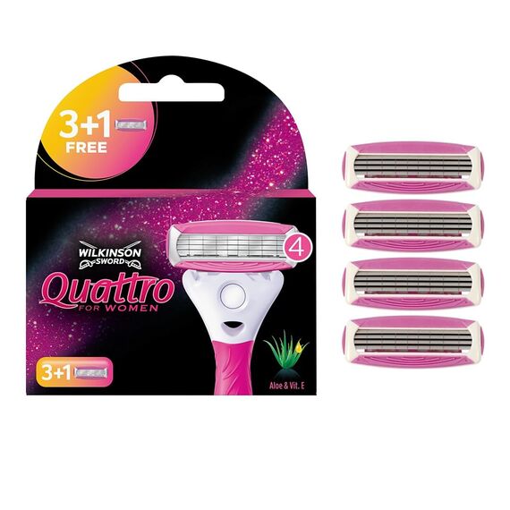 Wilkinson Sword Quattro for Women Rasierklingen für Damen Rasierer, 4 Stück