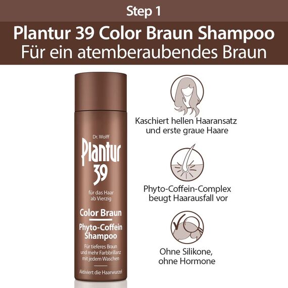 Plantur 39 Color Braun Phyto-Coffein-Shampoo – 1 x 250 ml - für braunes Haar – kaschiert graue Haare – Pflegeshampoo zur Vorbeugung vor menopausalem Haarausfall
