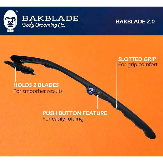 baKblade 2.0 Plus Rückenrasierer Herren - Ergonomischer Rückenhaarentferner für Männer - Brust & Rücken Haarentfernung auch für Armen, Beine & Bauch - Body Shaver Men
