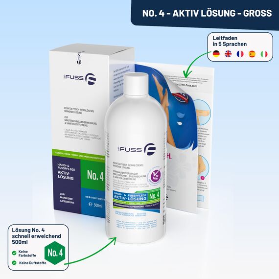 Mr. Fuss Callus Remover Lösung No. 4 500ml für Füße - Flüssiger Hornhaut- und Nagelhautentferner mit Sofortwirkung für sanfte Fuß- und Handpflege