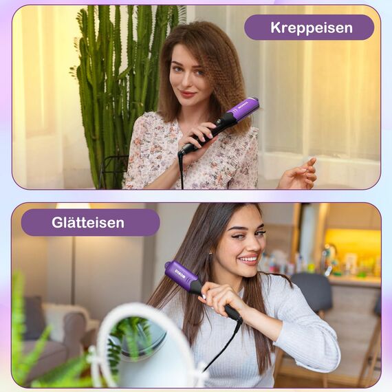 DSHOW Kreppeisen für die Haare Multistyler Titan Glätteisen Haarglätter Kreppeisen und Schnellaufheizung für Glattes und Crimper Haar (Lila)