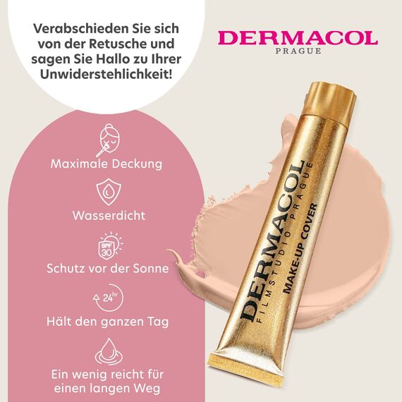 Dermacol DC Deckendes Make-up Cover für Gesicht und Hals - Wasserfeste Foundation mit LSF 30 für einen makellosen Teint - 208, 30g