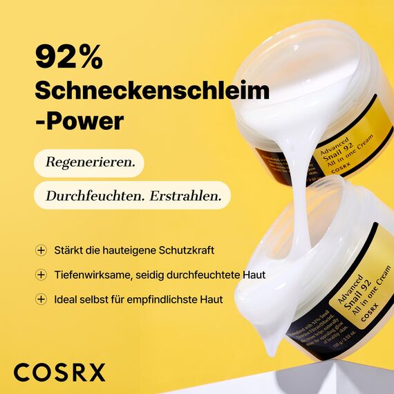 COSRX Advanced Snail 92% All in One Cream | Schneckenschleim Creme mit Hyaluron | Anti Pickel Anti Falten Gesichtscreme | für trockene und empfindliche Haut | Korean Skincare
