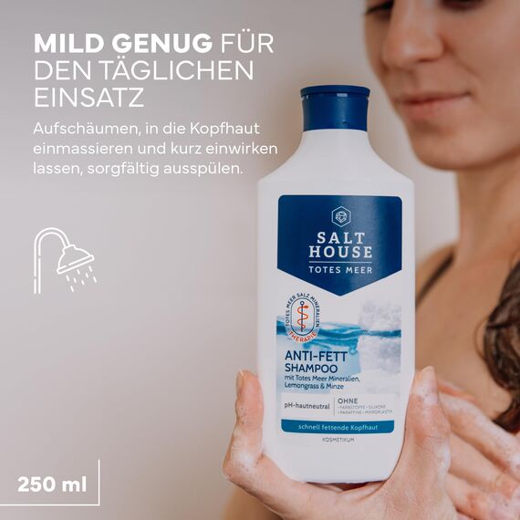 Salthouse Totes Meer Therapie Anti-Fett Shampoo, Bioaktiv-Komplex befreit Kopfhaut von Fett, mit Lemongrass für Frischegefühl, 250ml