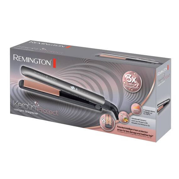 Remington Glätteisen Keratin Protect (patentierter Hitzeschutzsensor für 3x mehr Schutz vor Haarschäden -misst konstant den Feuchtigkeitsgehalt im Haar) Digitales Display, 160-230°C, Haarglätter S8598