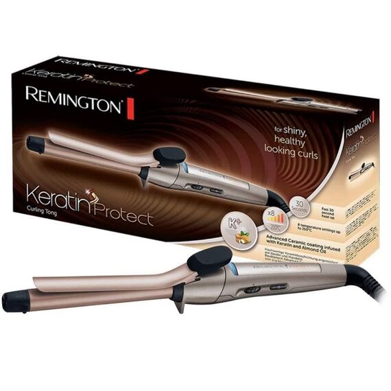 Remington Lockenstab kleine Locken [19mm] Keratin Protect (hochwertige Keramikbeschichtung mit Keratin & Mandelöl] -bis 210°C, mit Klemme, definierte Ringellocken, natürliche Locken, CI5318