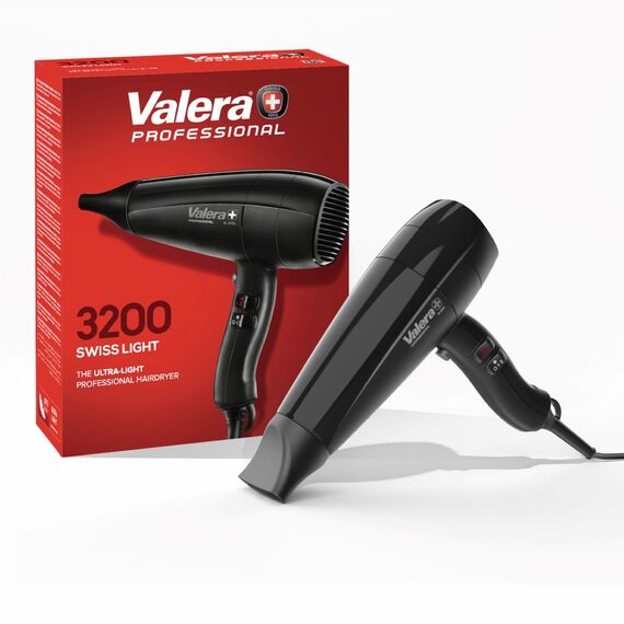 Valera, Swiss Light 3200, leichter professioneller Haartrockner, Föhn mit 3 Temperaturstufen und Abkühltaste, abnehmbarem Filter, Super-Flex-Kabel, 1600 W, Swiss Made