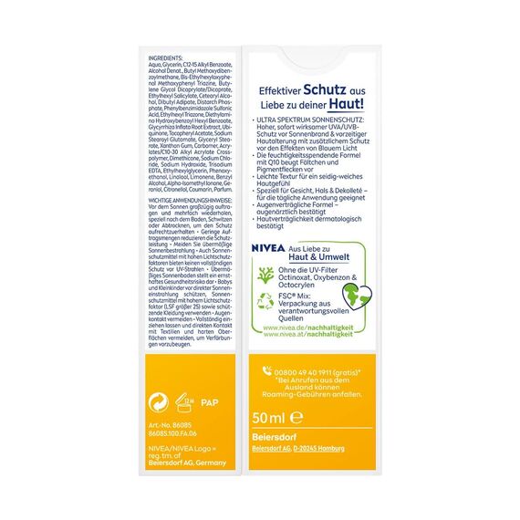 NIVEA SUN UV Gesicht Q10 Anti-Age Sonnenschutz mit LSF 30 (50 ml), feuchtigkeitsspendende Gesichtssonnencreme, Anti-Falten Sonnencreme mit Schutz vor UVA/UVB-Strahlen