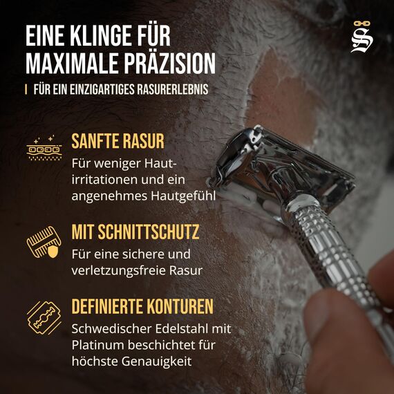 Störtebekker® Premium Rasierhobel Herren Hamburg - Rasierset mit 10 Rasierklingen & Leder-Etui - Nassrasierer Herren inkl. Reise-Etui mit Spiegel - *TESTSIEGER* Stiftung Warentest (12/2024)