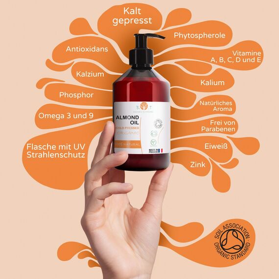 Mandelöl BIO Reines, Kaltgepresst, Natürlich. Kosmetik Massageöl, Haar- und Bartöl, Körperöl, Anti-Falten-Gesichtsöl, Schwangerschaftsstreifen, Nägel, Mandelöl Baby, Scalp Oil - 100 ml