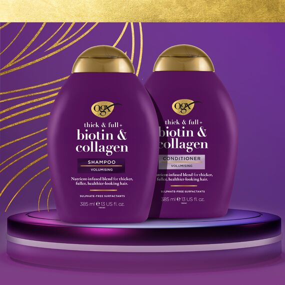 OGX Thick & Full + Biotin & Collagen Conditioner (88,7 ml), nährstoffreiche Volumenconditioner Haarspülung mit Biotin, Kollagen und Weizenproteinen, Haarpflege, sulfatfrei