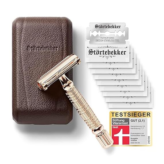 Störtebekker® Premium Rasierhobel Herren Hamburg - Rasierset mit 10 Rasierklingen & Leder-Etui - Nassrasierer Herren inkl. Reise-Etui mit Spiegel - *TESTSIEGER* Stiftung Warentest (12/2024)