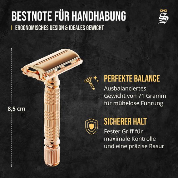 Störtebekker® Premium Rasierhobel Herren Hamburg - Rasierset mit 10 Rasierklingen & Leder-Etui - Nassrasierer Herren inkl. Reise-Etui mit Spiegel - *TESTSIEGER* Stiftung Warentest (12/2024)