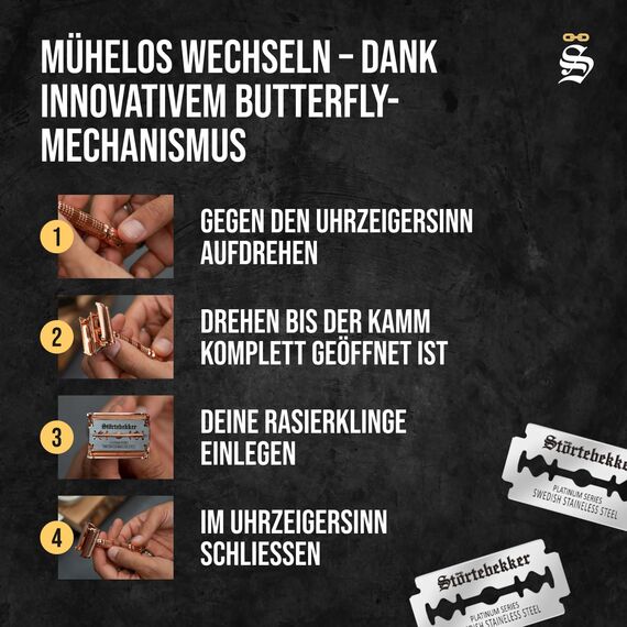 Störtebekker® Premium Rasierhobel Herren Hamburg - Rasierset mit 10 Rasierklingen & Leder-Etui - Nassrasierer Herren inkl. Reise-Etui mit Spiegel - *TESTSIEGER* Stiftung Warentest (12/2024)