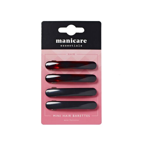 Manicare Mini-Haarspangen, 4 Stück, Haarspangen zum Dekorieren oder Abteilen von Haaren, sicherer Halt, sanft zu Haar und Kopfhaut, eleganter französischer Verschluss, Schildpatt und Schwarz