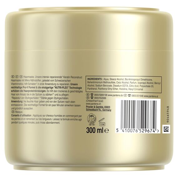 Pantene Pro-V Repair & Care Keratin Reconstruct Haarmaske, Haarkur Trockenes Haar, Haarpflege Trockenes Haar, Haarpflege Für Trockene Haare, Haarpflege Glanz, Für Geschädigtes Haar, Gold, 300ml