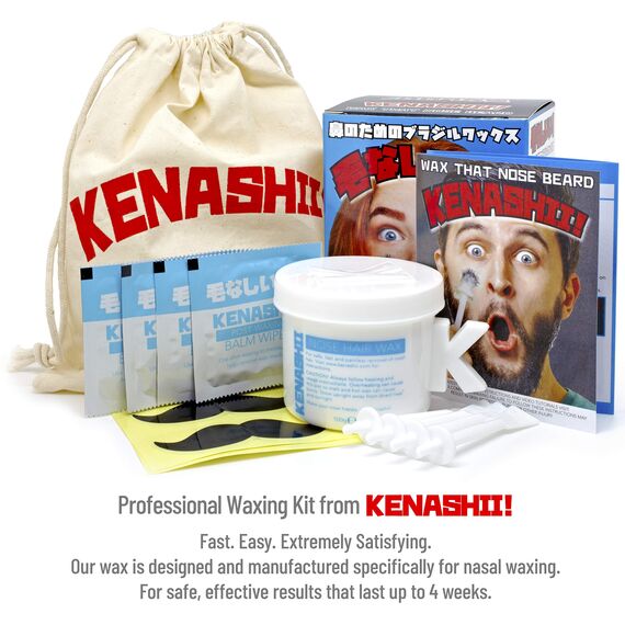 Kenashii Nasenwachsset-100g Nasenhaarwachs, 24 Applikatoren, 12 Balsamtücher nach dem Waxing und Schnurrbartschützer - Nasenwaxing für Männer und Frauen - Nasenhaarentferner - Nasenhaarentfernungsset