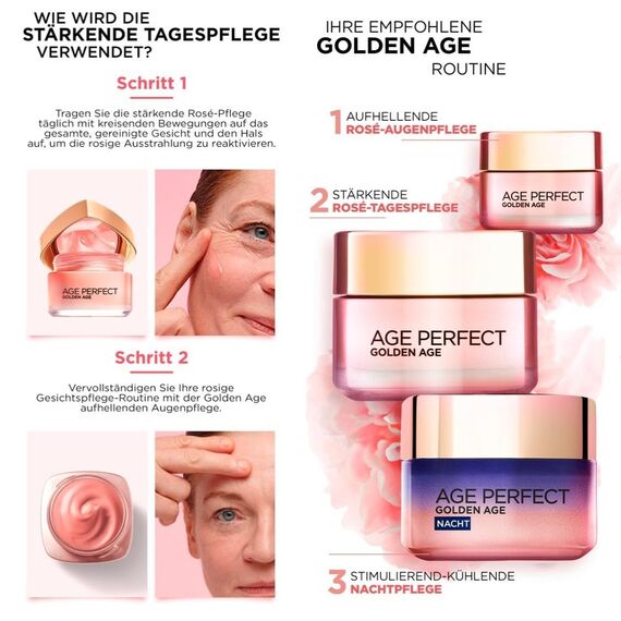 L'Oréal Paris Gesichtspflege Set, Age Perfect Golden Age, Anti-Aging Tagespflege und Nachtpflege, Festigung und Glanz, Für reife und fahle Haut, Mit Pfingstrosen-Extrakt, 2 x 50 ml