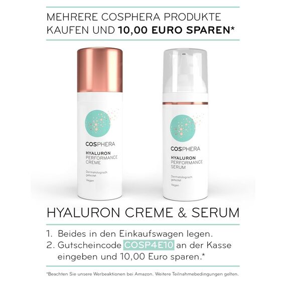 Cosphera Hyaluron Serum hochdosiert 50ml Vegan I Hyaluronsäure Konzentrat Microneedling geeignet I Anti Falten Creme für Augen, Gesicht, Hals & Dekollete Anti Aging Gel für Frauen und Männer
