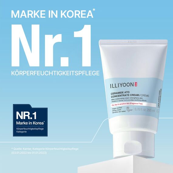 ILLIYOON Ceramide Ato Konzentrations Creme 200ml, Feuchtigkeitscreme für trockene, empfindliche Haut, 100 Std Hydration, Wiederherstellung der Hautbarriere, für Kinder & Erwachsene, Vegan, Parfümfrei