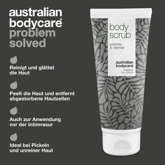 Australian Bodycare Body Scrub 200ml bei Pickeln an Rücken & Körper, Unreiner Haut, Eingewachsenen Haaren, Reibeisenhaut, erdbeerbeine | 100% Natürliches Teebaumöl | 100% Vegan