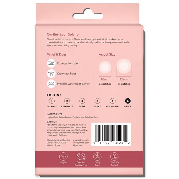 Rael Miracle Anti Pickel Patch Unsichtbar - Korean Skincare, Invisible Pimple Patches für das Gesicht, Hydrokolloid Akne Pflaster, Vegan, Tierversuchsfrei, 2 Größen (96 Stück)