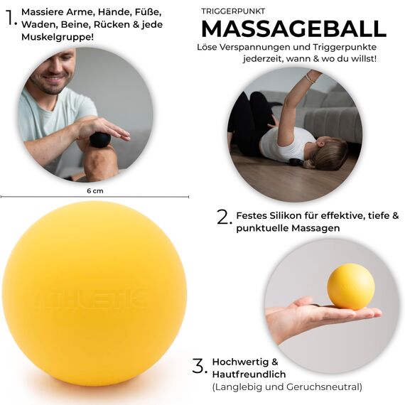 ATHLETIC AESTHETICS Massageball [6cm] - Lacrosseball und Faszienball für Selbstmassage und Triggerpunkttherapie (Entschteilungen bei Verspannungen) in Gelb