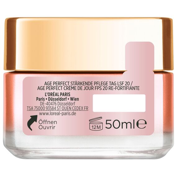 L'Oréal Paris Rosé Tagespflege LSF 20 für Frauen, für eine ebenmäßige & strahlende Haut & rosig frische Ausstrahlung mit Pfingsrosen-Zellen, Calcium und Vitamin B3, Age Perfect Golden Age1x 50ml