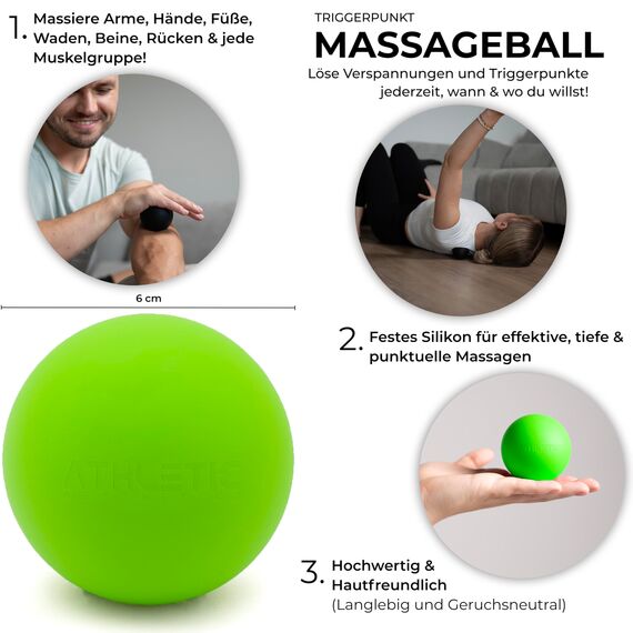 ATHLETIC AESTHETICS Massage-Ball [6cm Durchmesser] - Als Lacrosse-Ball und Faszien-Ball zur Selbstmassage und zur Triggerpunkttherapie (genaue Behandlung von Verspannungen) geeignet (Grün)