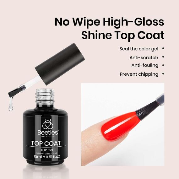 Beetles No Wipe Top Coat - 15 ml Klar Farbe Überlack für Gel Nagellack Glänzendes Finish und lang anhaltendes Soak-Off-Nagel-Lampengel Maniküre