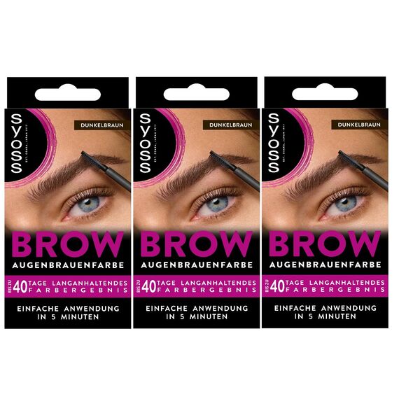 Syoss Augenbrauen Kit Augenbrauenfarbe 4-1 Dunkelbraun Stufe 3 (17 ml), Augenbrauen färben für einen natürlichen Look und ein langanhaltendes Ergebnis, 3x 17 ml